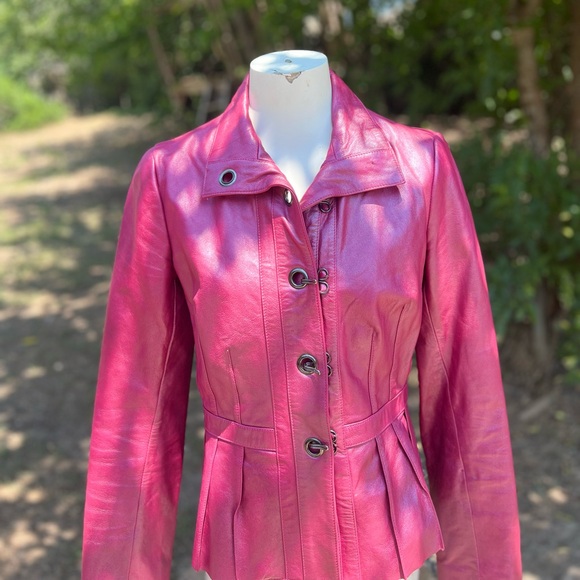 John  Carlisle Jackets & Blazers - Vintage John Carlisle Leather Jacket Magenta Pink medium